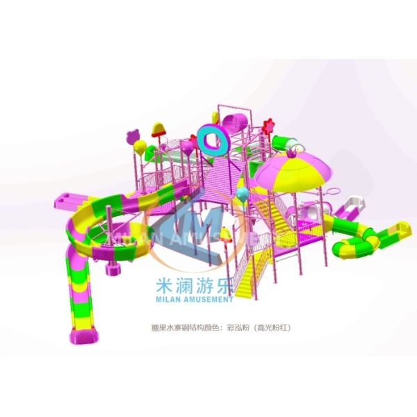 23x21m Aqua Amusement Park Playground Water Park Fiberglass Material With Candy Style