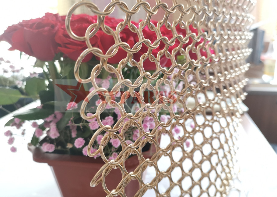 Stainless Steel Rose Gold Metal Ring Mesh Curtain For Space Divider