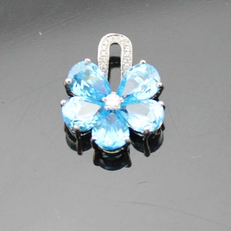 Women Jewelry Purple Cubic Zircon Flower Pendant Necklace (PSJ0223)