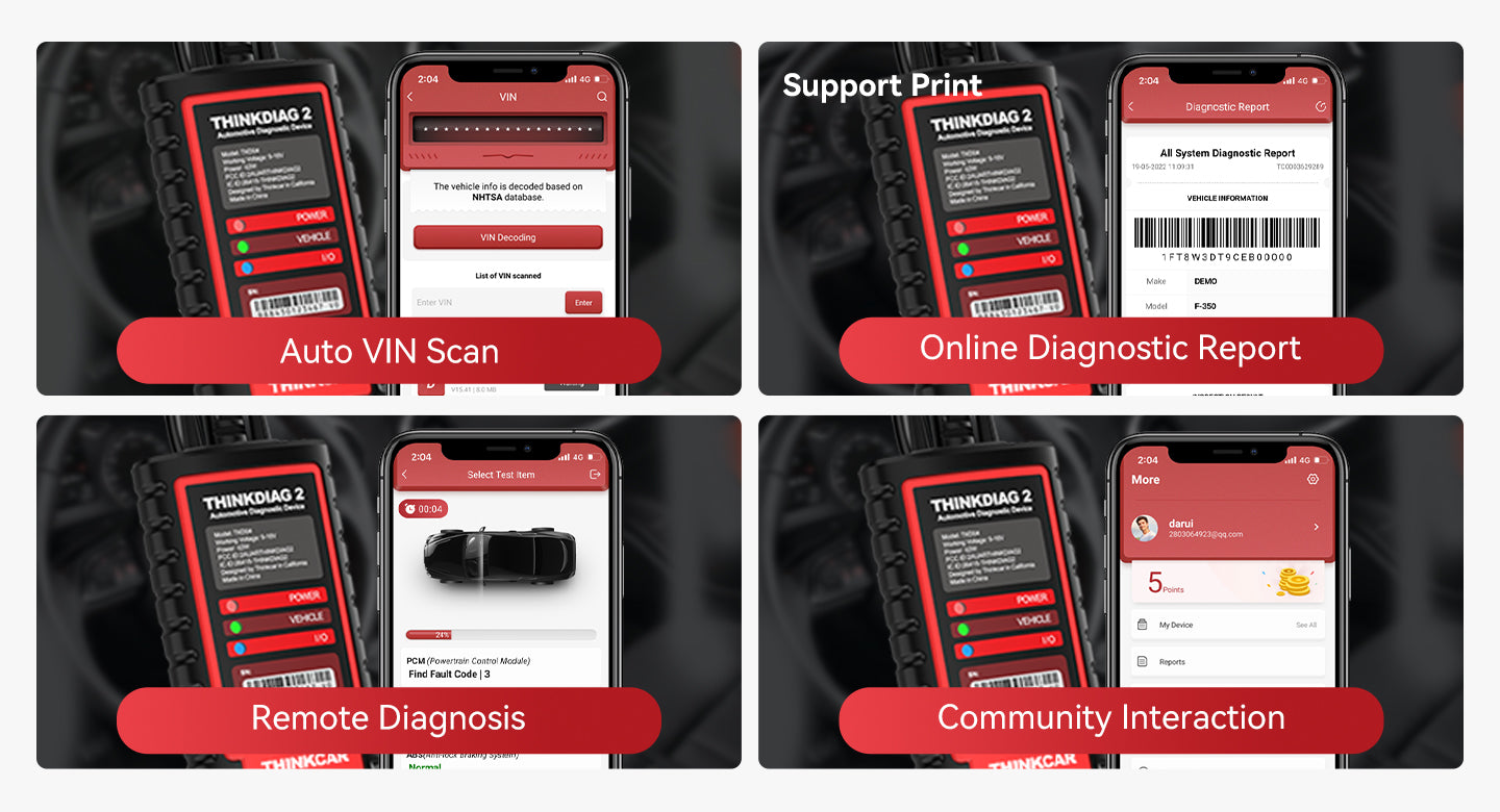 THINKCAR Thinkdiag2 All System Bidirectional Diagnostic Scanner for iOS & Android with CAN-FD Protocol and 15+ Reset Functions