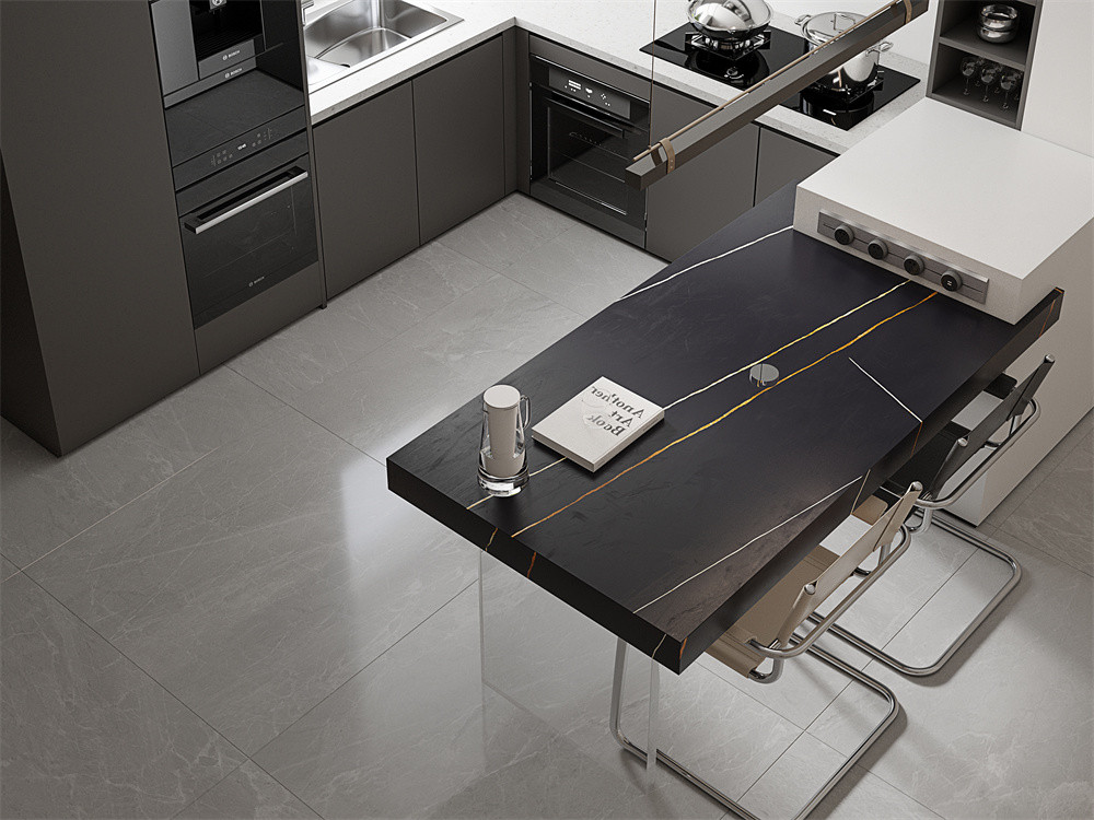 Black Durable Porcelain Sintered Stone Slabs And Antibacterial 1470x2700mm Matt Porcelain Rock Slab For Living Room And Bathroom