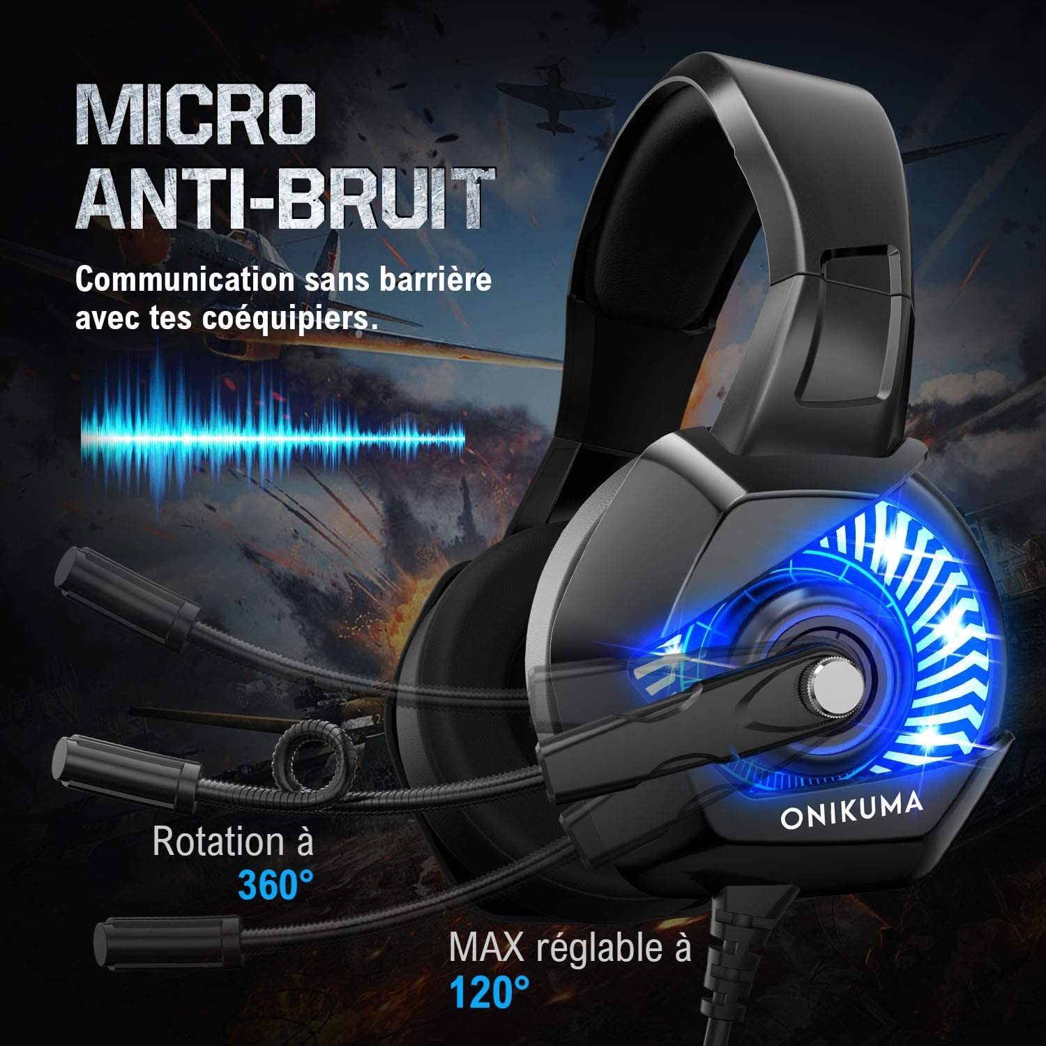 20000Hz 50mm 2.2m Onikuma K6 Gaming Headset