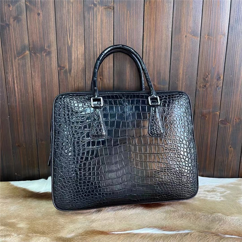 Authentic Crocodile Skin Key Lock Zipper Closure Businessmen Laptop Briefcase Genuine Alligator Leather Male Large Totes