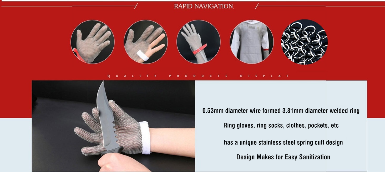 6'' Stainless Steel Anti Cutting Gloves Woven with Chainmail Ring Mesh