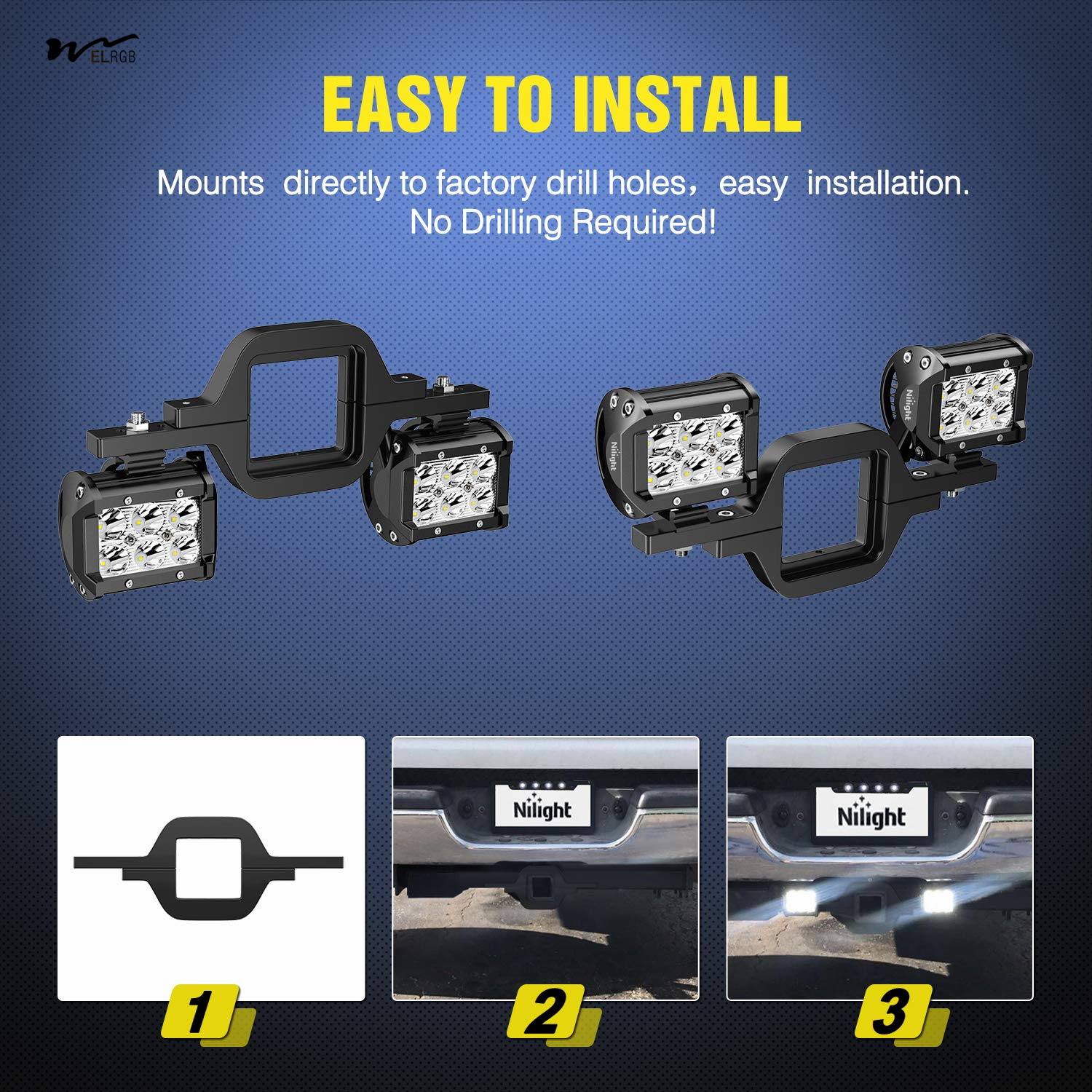 2 Pcs 4-inch 60W LED Pods with 2-inch Trailer Hitch Mounting Bracket for Spare Reverse Light