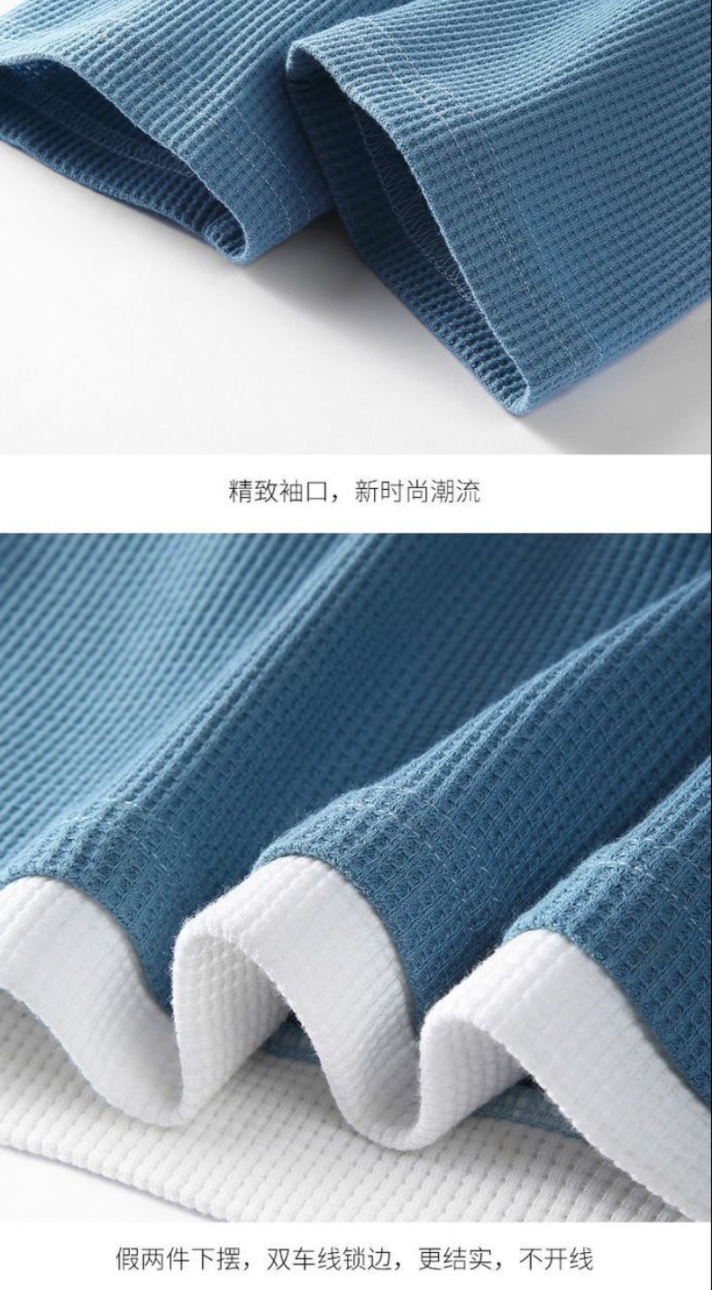 6xl 5xl 3xl Crewneck Sweatshirt Oversized Casual Style Men'S Waffle Knit Thermal Fleece T-Shirt