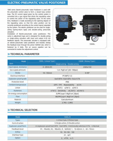 YT1000 4-20mA Pneumatic Positioner E/P Positioner China Supplier