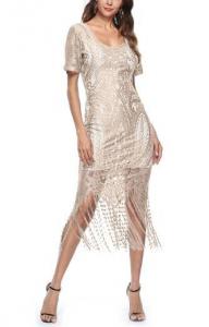 Buy cheap Small Quantity Garment Manufacturer Laides Lace Dress V -  Neck Short Sleeve With Fringed Hem product