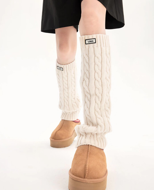 Winter Trendy Women Leg Warmers Woven Labels Cable Knit Leg Warmers Socks