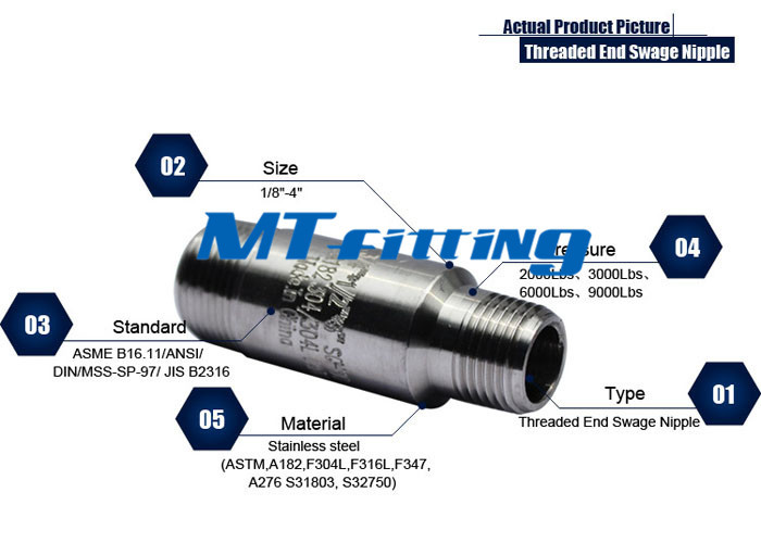 High Pressure S31803 ASTM A182 Stainless Steel Swage Nipples 6000LBS With Threaded End