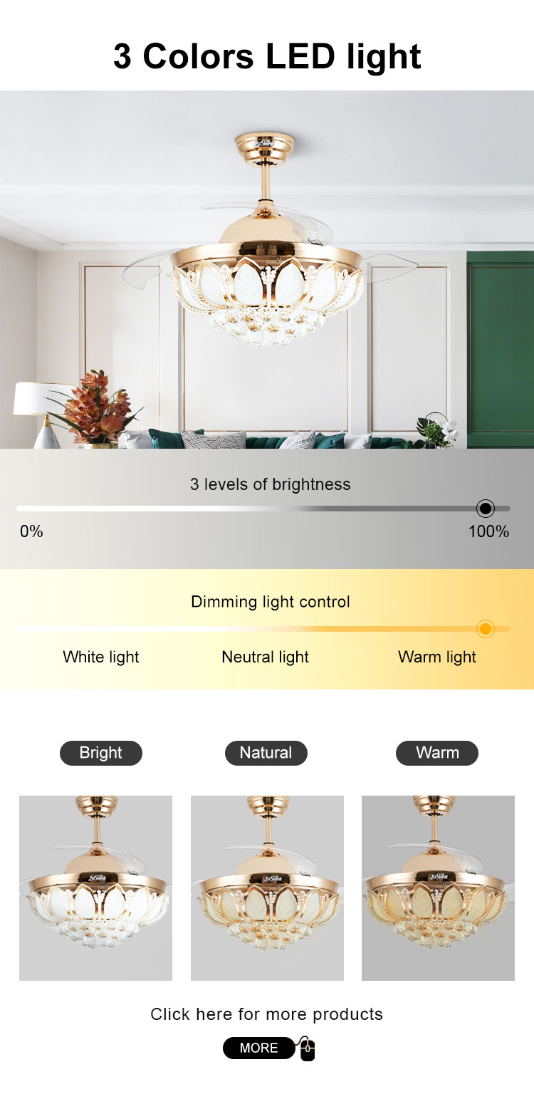 Foldable Blade LED Ceiling Fan 42 Inch Gold/OEM with LED Light and Blades