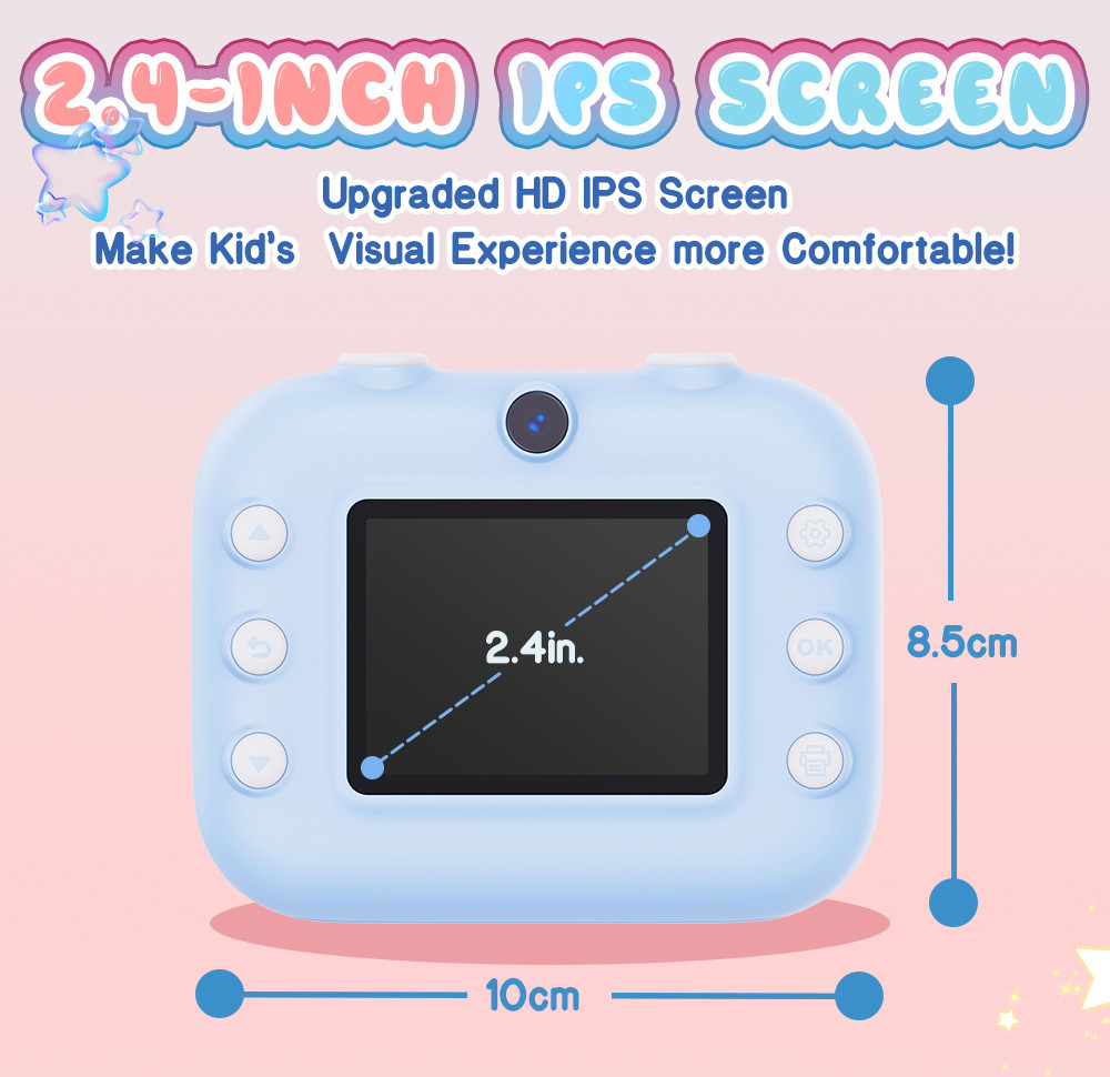 2.4Inch Screen Mini Inkless Printer Portable Digital Camera Kids Gift