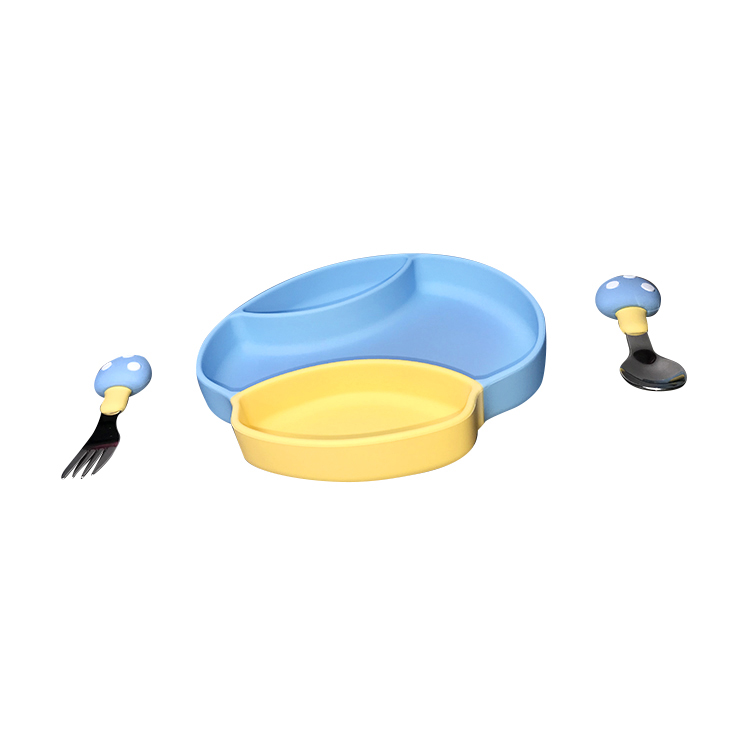 Safety Durable Silicone Baby Tray Feeding Plate With Spoon And Fork