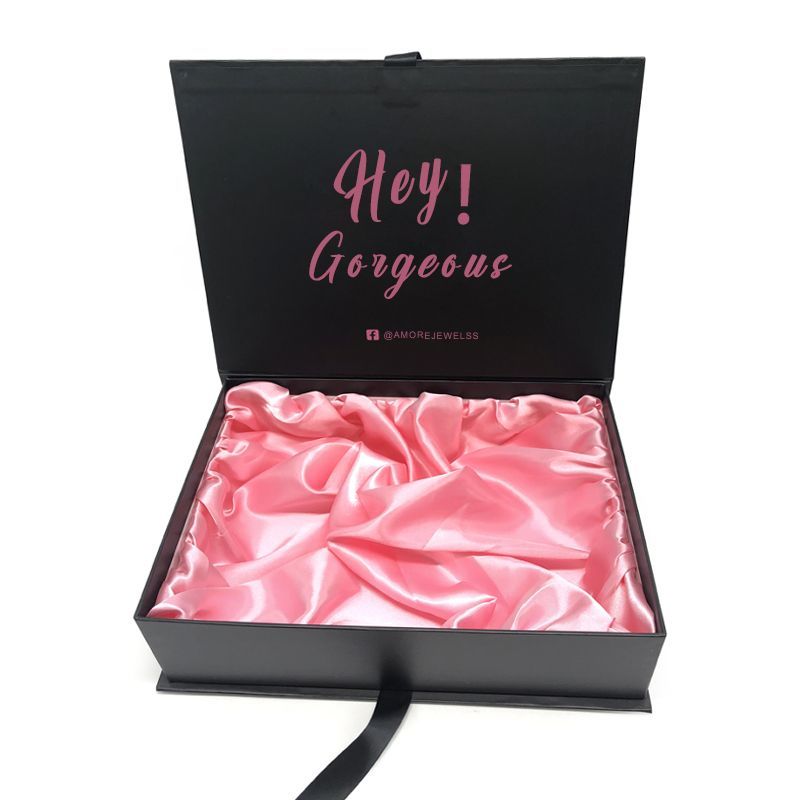 Customized Luxury Cardboard Paper Wig Hair Extension Magnetic Folding Packaging Boxes Premium Ribbon Art Packing Box with Sponge Lining