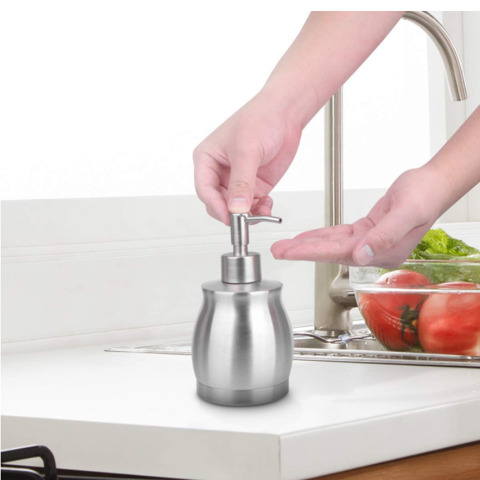 Manual Hand Bathroom Soap Stand 390ml Stainless Steel Liquid Soap Container