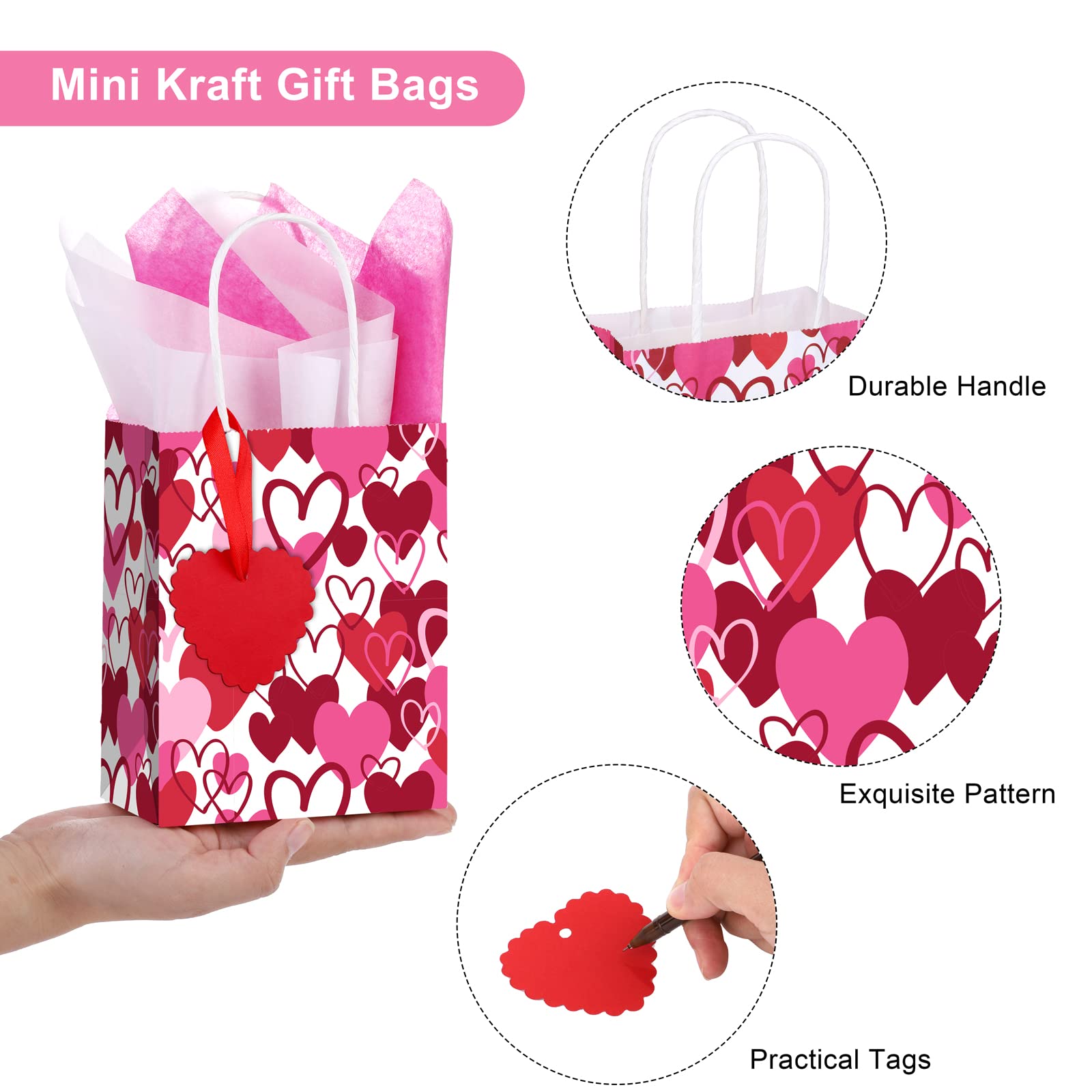 Custom Color Accepted 2024 Valentine's Day Love Shopping Kraft Paper Bags with Handle
