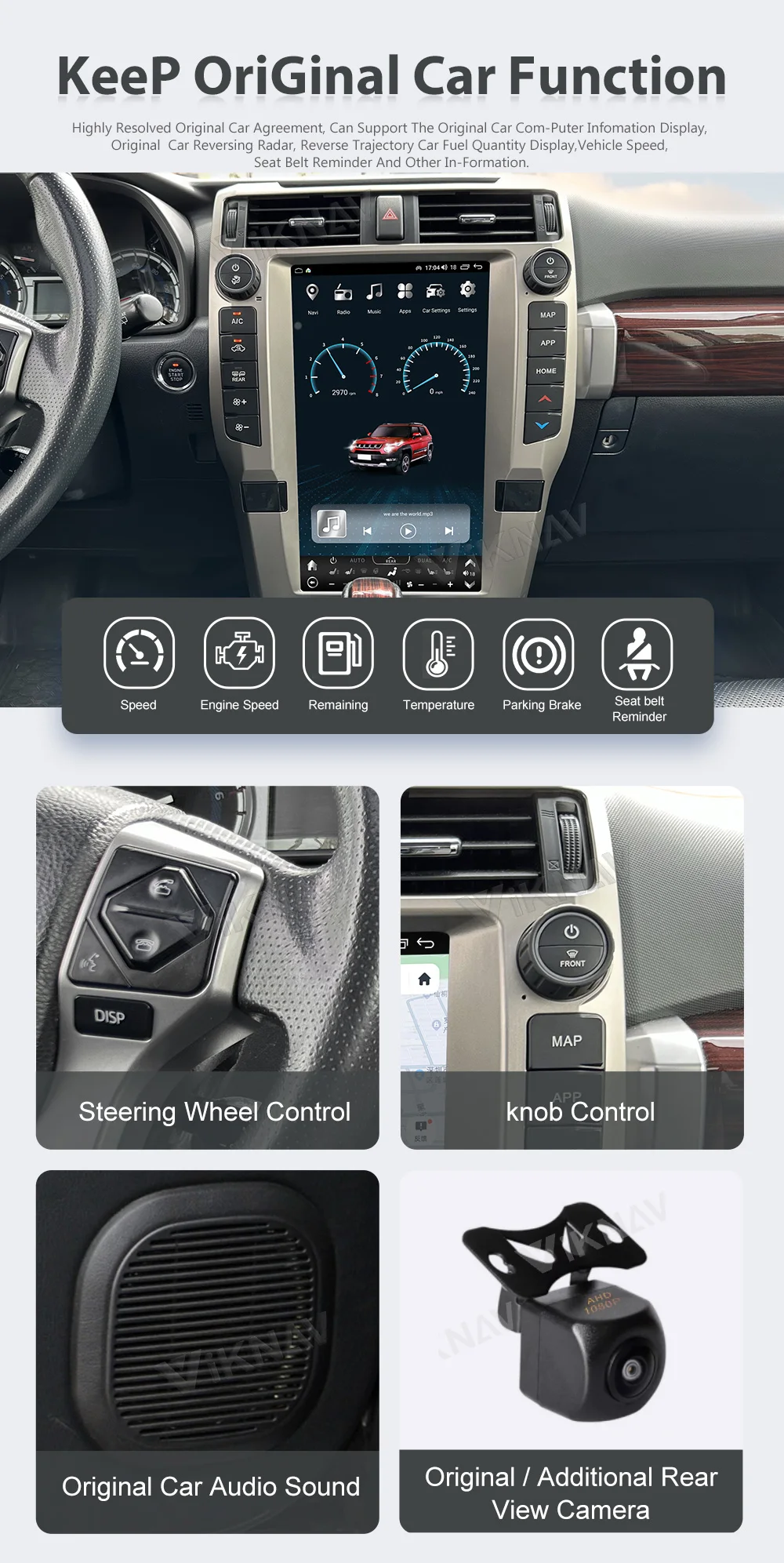 Auto Stereo Car Radio For Toyota 4Runner 2010-2023 Android Auto Carplay GPS Navigation Display Screen Multimedia player