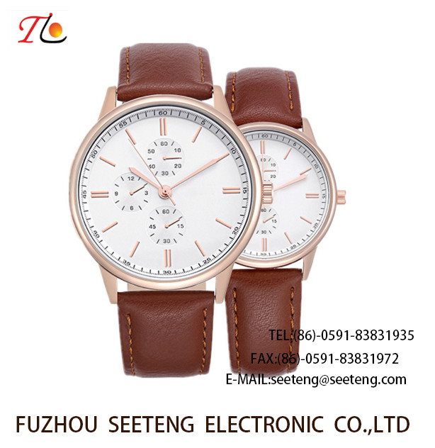 wholesale Pu watch Round dial alloy case quartz watch fashion watch concise style brown pu strap
