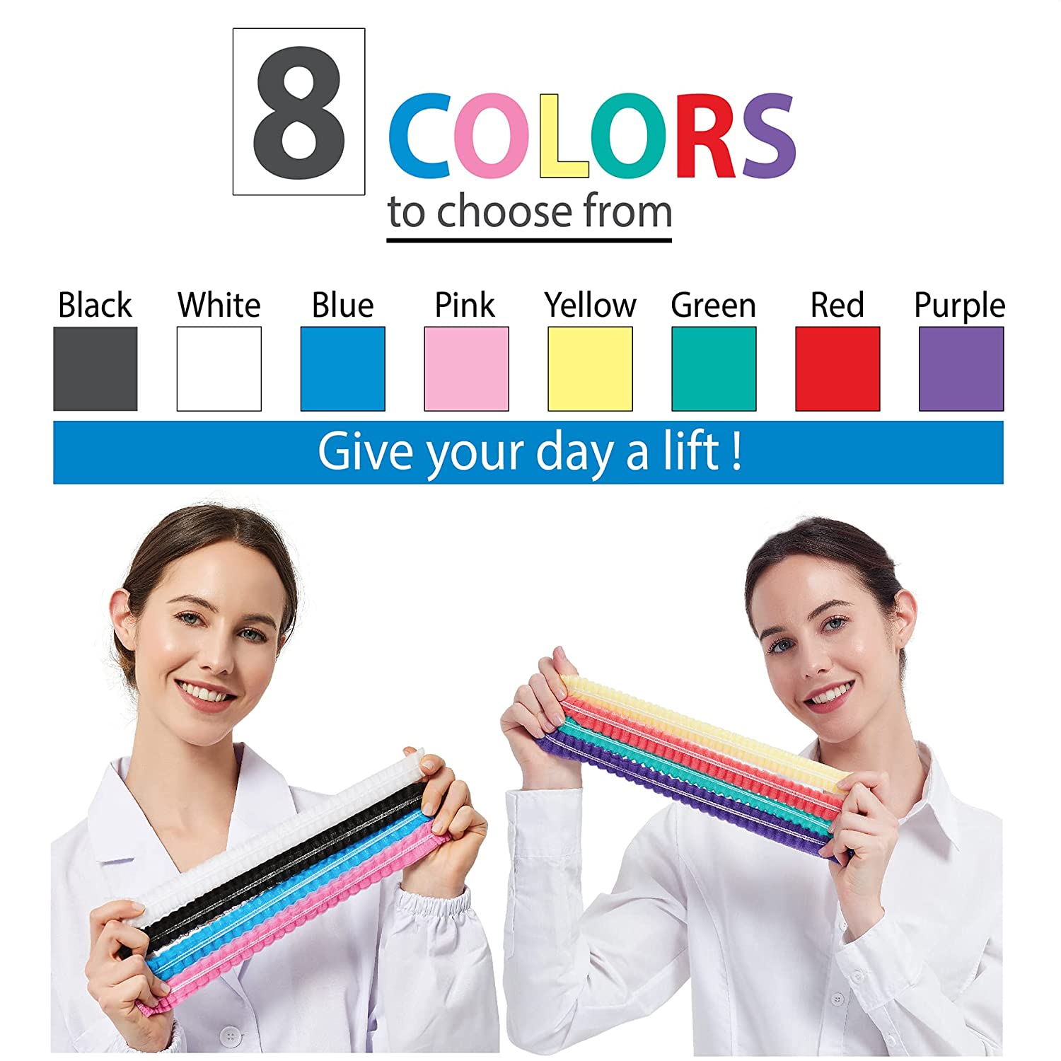S&J Disposable Mob Cap Clip Cap Soft PP Non-woven with Sewn-in Elastic Band for Secure Fit 21/24 inch Multi-color