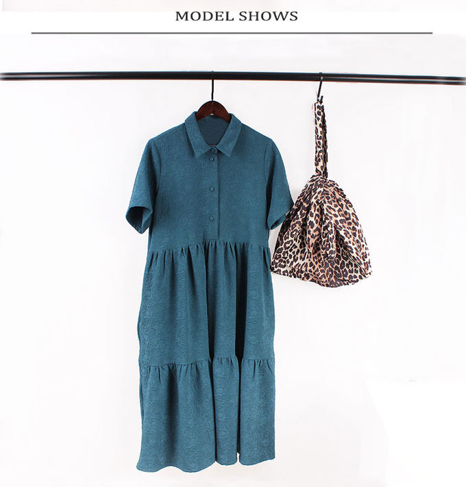 Polyester Jacquard Solid Colors Short Sleeve Maxi Dress