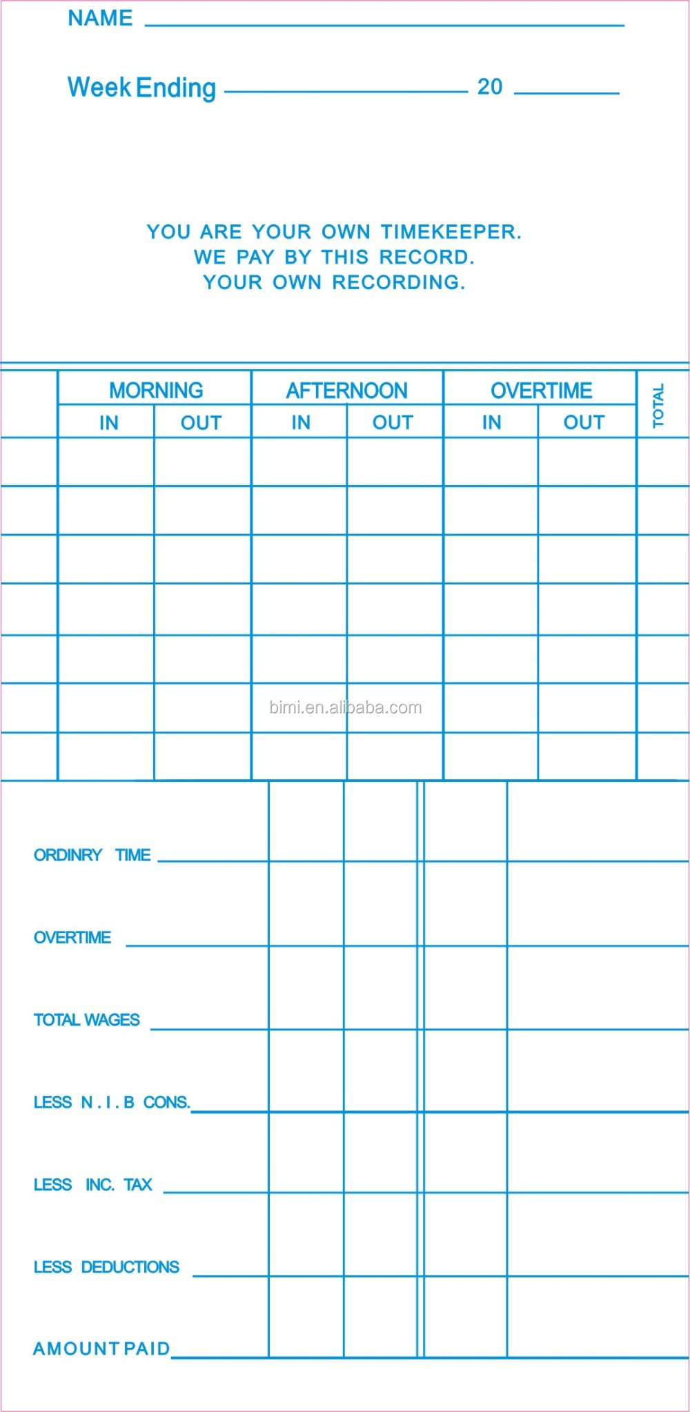 50pcs/ pack Time Cards for time recorder C050 Monthly pay cards Weekly optional Item C050
