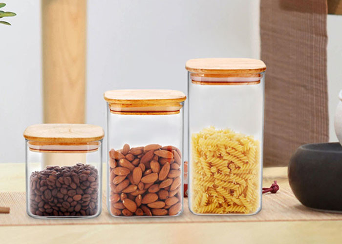 Borosilicate Empty Glass Jars Large Glass Food Storage Container With Airtight Bamboo Lids 1000ml
