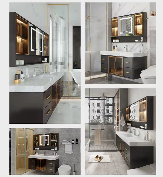 Modern Luxury Wall Hung Floating Bathroom Vanity Units Cabinet HD Smart LED Silver Mirror