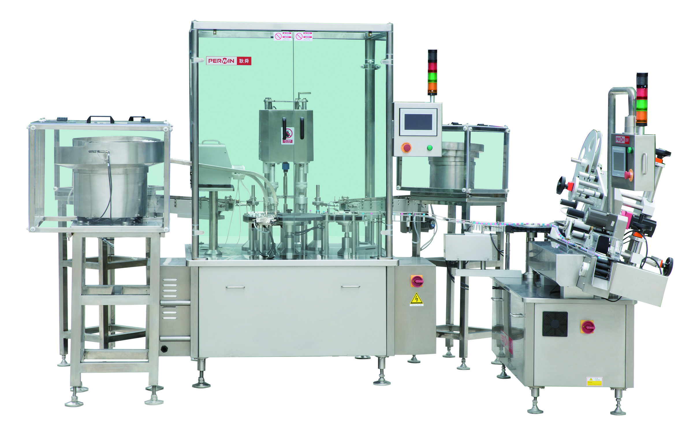 Vial Filling Capping And Labeling Machine For Small Volume Round Bottles