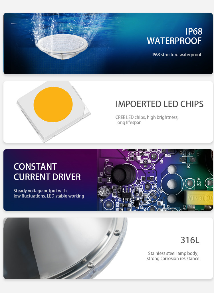 IP68 Structure Waterproof Stainless Steel Light Swimming Pool 12V LED Pool Light Bulb RGB