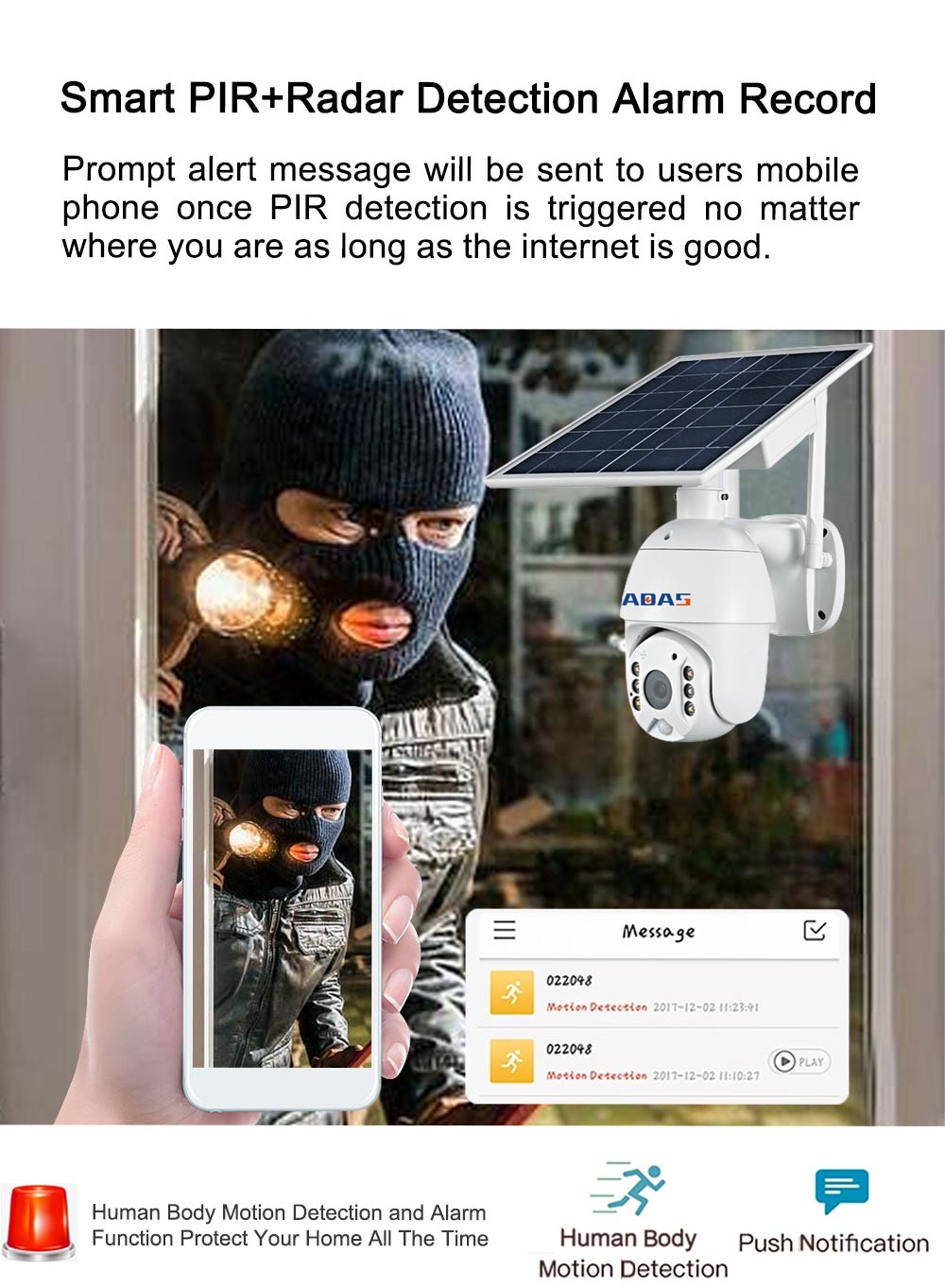 2K Home Security Camera 0.003W Standby Power Solar WiFi CCTV Camera