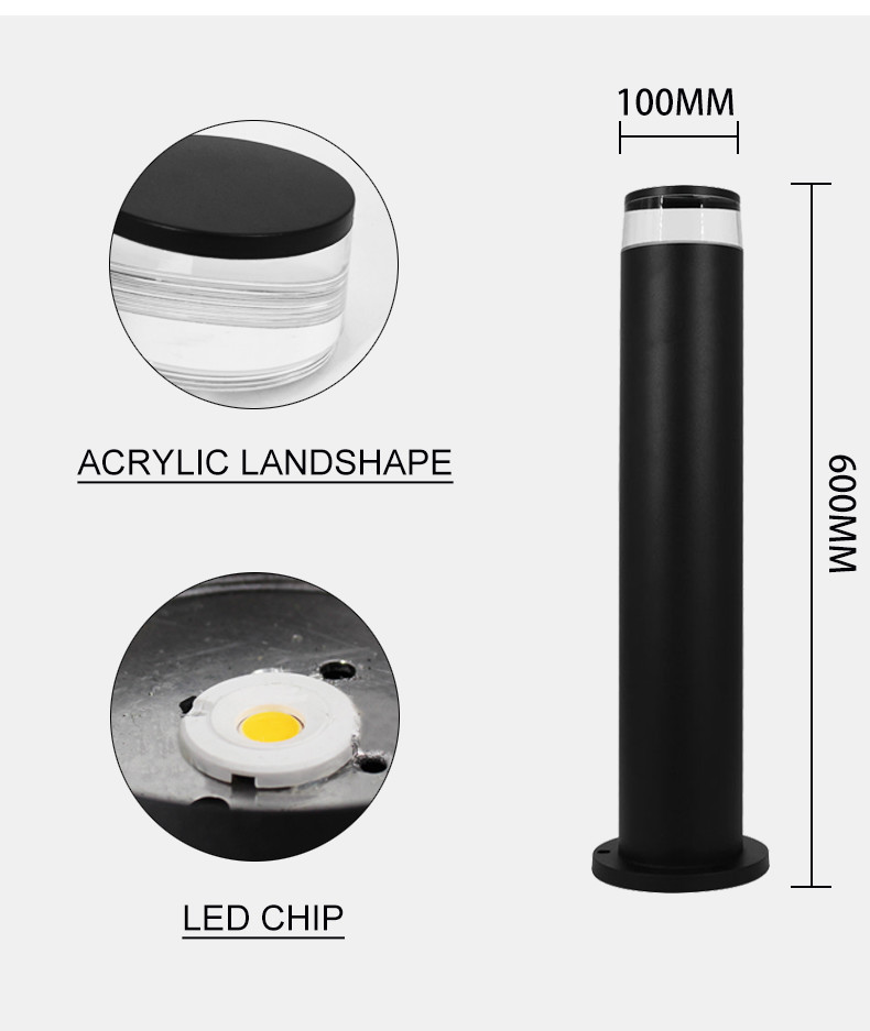 Night LED Lawn Lights Landscape park 100x100x600MM 7W 3000K Black