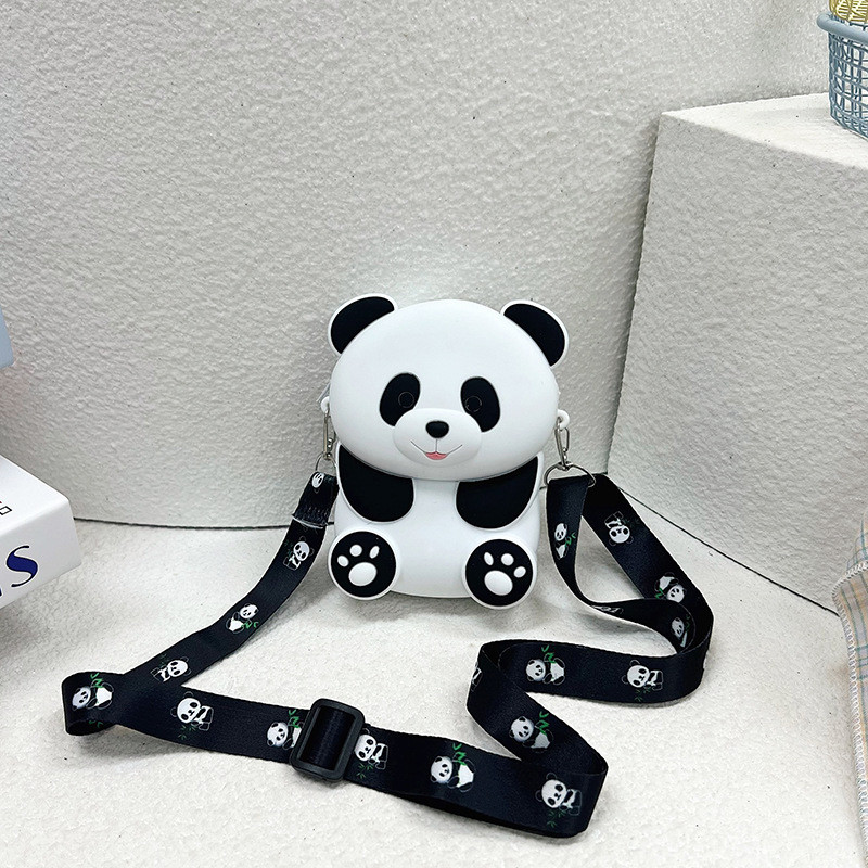 Panda Durable Compact Silicone Coin Bag With Zip Closure Crossbody Shoulder Bag Coin Wallet Bag School Office Supplies