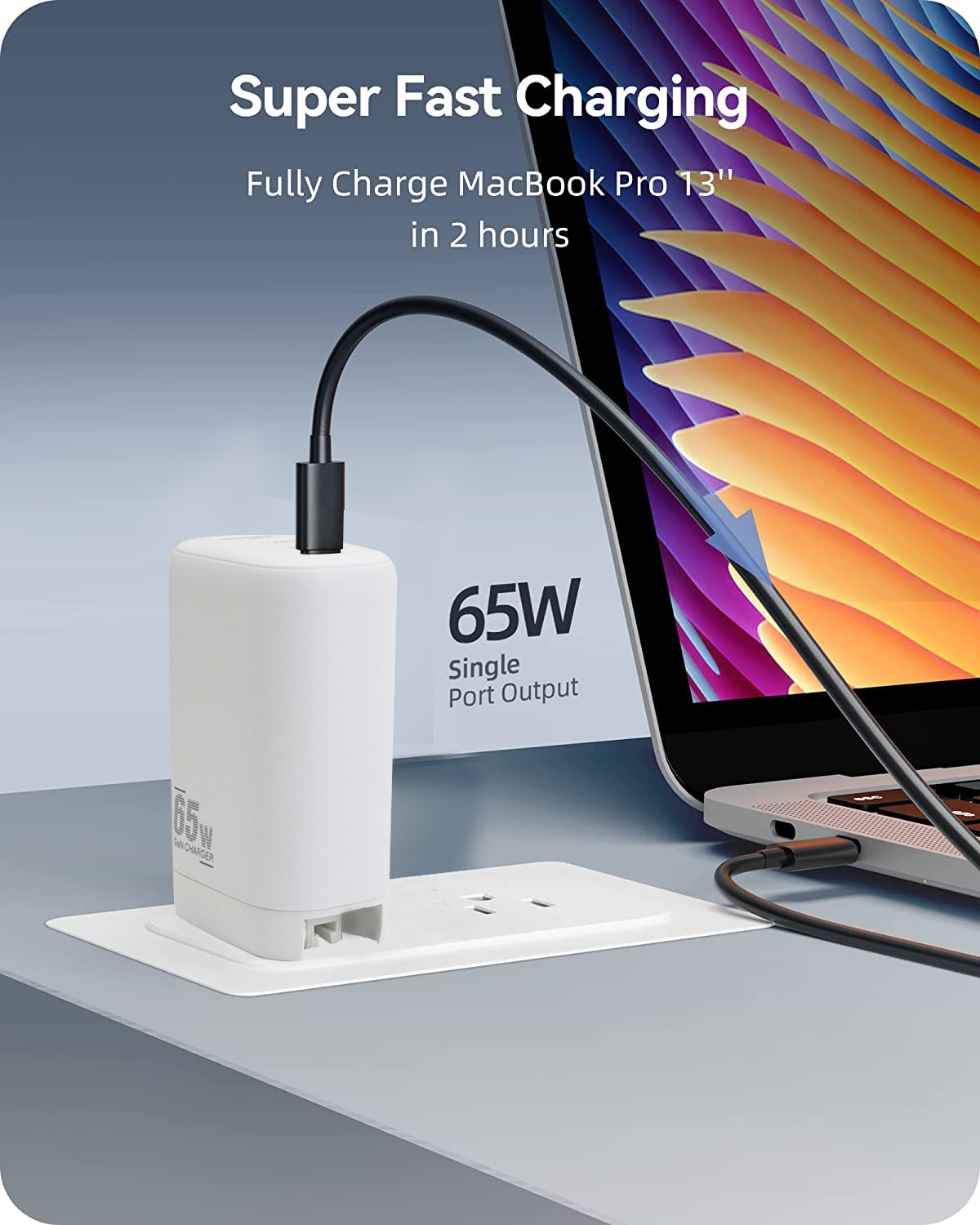 65W 3 Port Fast Charging Wall Charger USB C Type C Charger Block For Tablets Phones