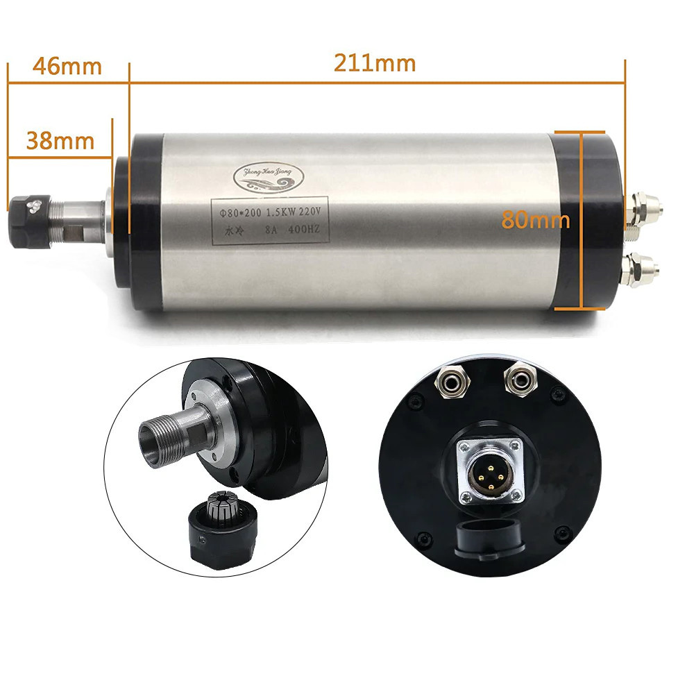 1.5KW Water Cooling CNC Spindle Motor ER16 Collet 400Hz 24000RPM For Woodworking
