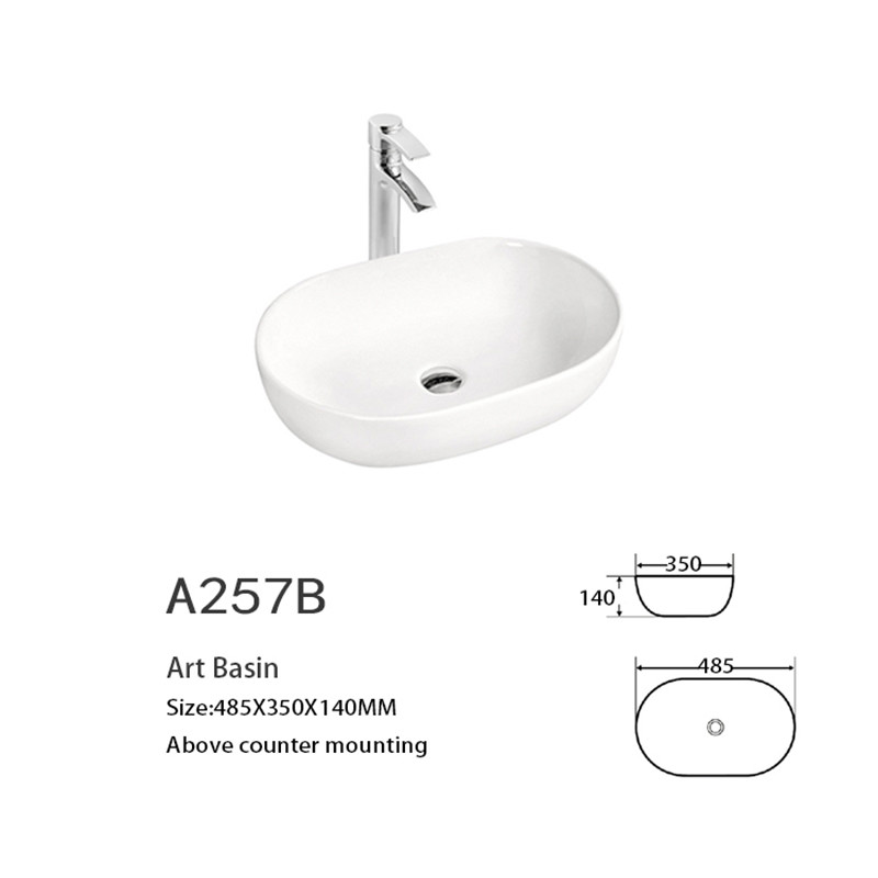 Ceramic Oval Counter Top Bathroom Sink 18 Inch 15" Depth