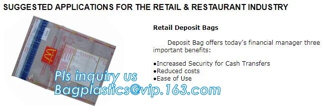 Security plastic bag with adhesive tape for cash, plastic money bag, Security Money Cash Bag For Airport/Bank and police
