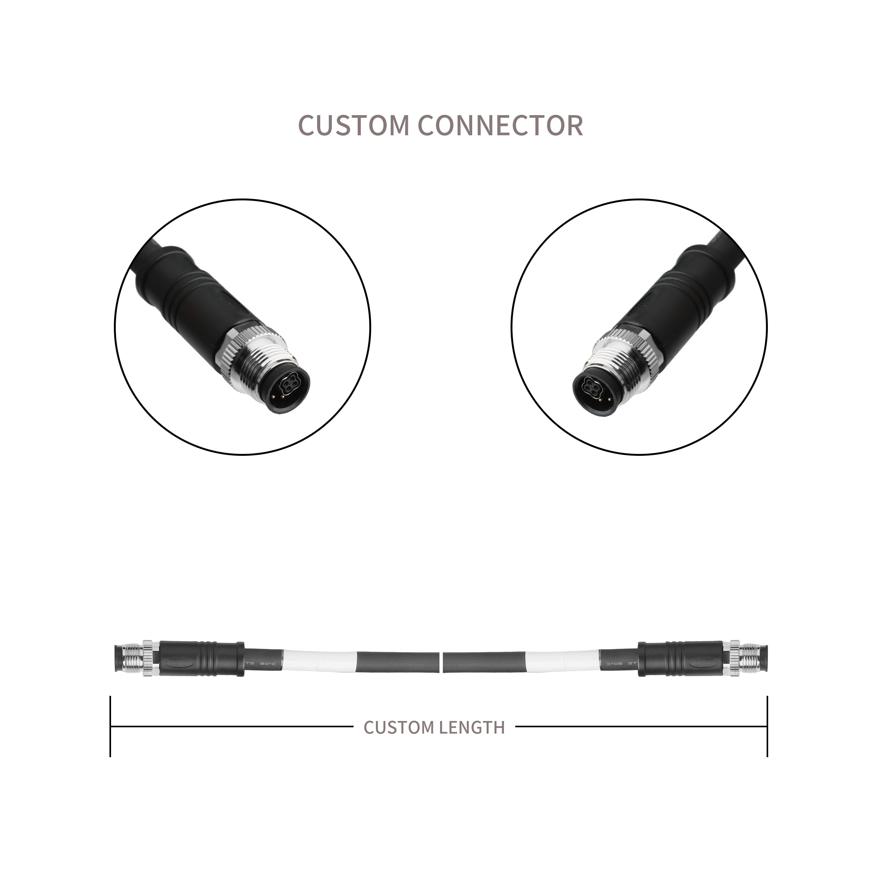 M12 Hybrid 4+4 Fine Circular Connector Ul20554 26awg*2p+Ab+20awg*4c Black Pur Jacke Od8.5mm Oem Odm