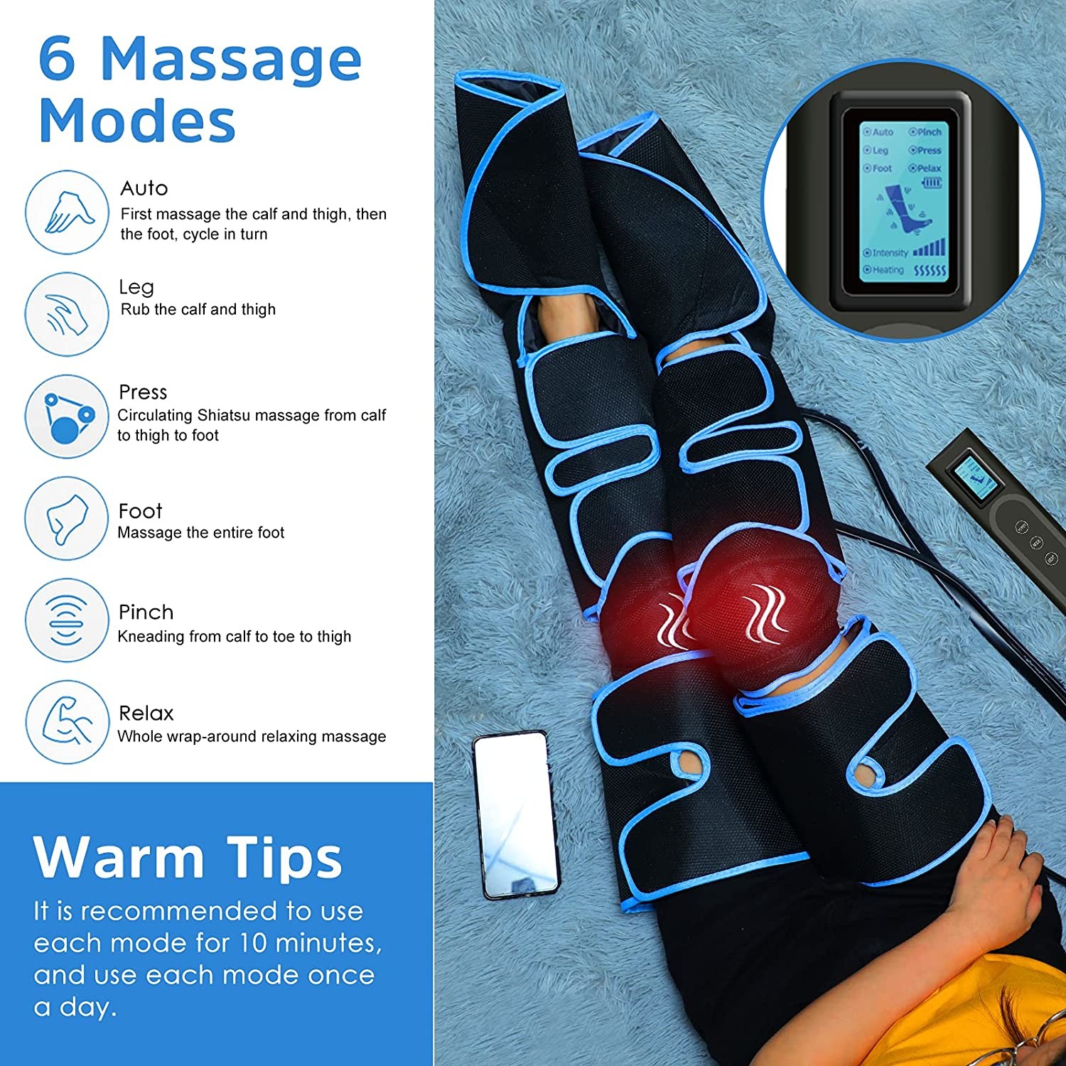 110 - 240V Portable Air Pressure Leg Massager With Compression Circulation Wrap