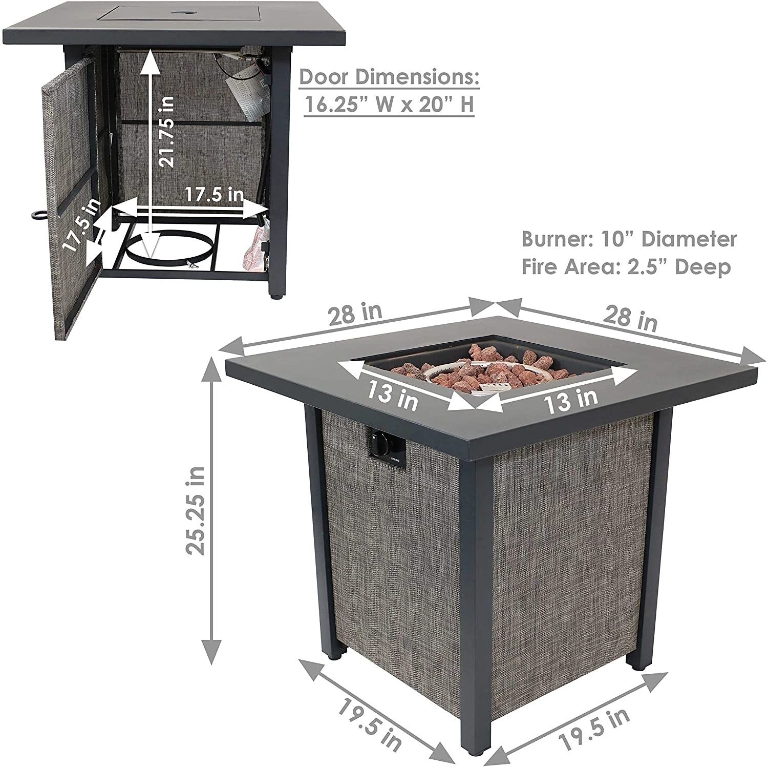 Metal Propane Brazier Gas Square Fire Pit Great For Patio Deck Or Backyard