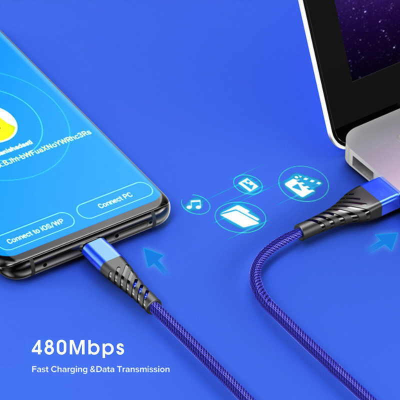 2.4A OD4.8mm Micro USB Data Cable 1m 2m 3m Fish Net Fabric Nylon