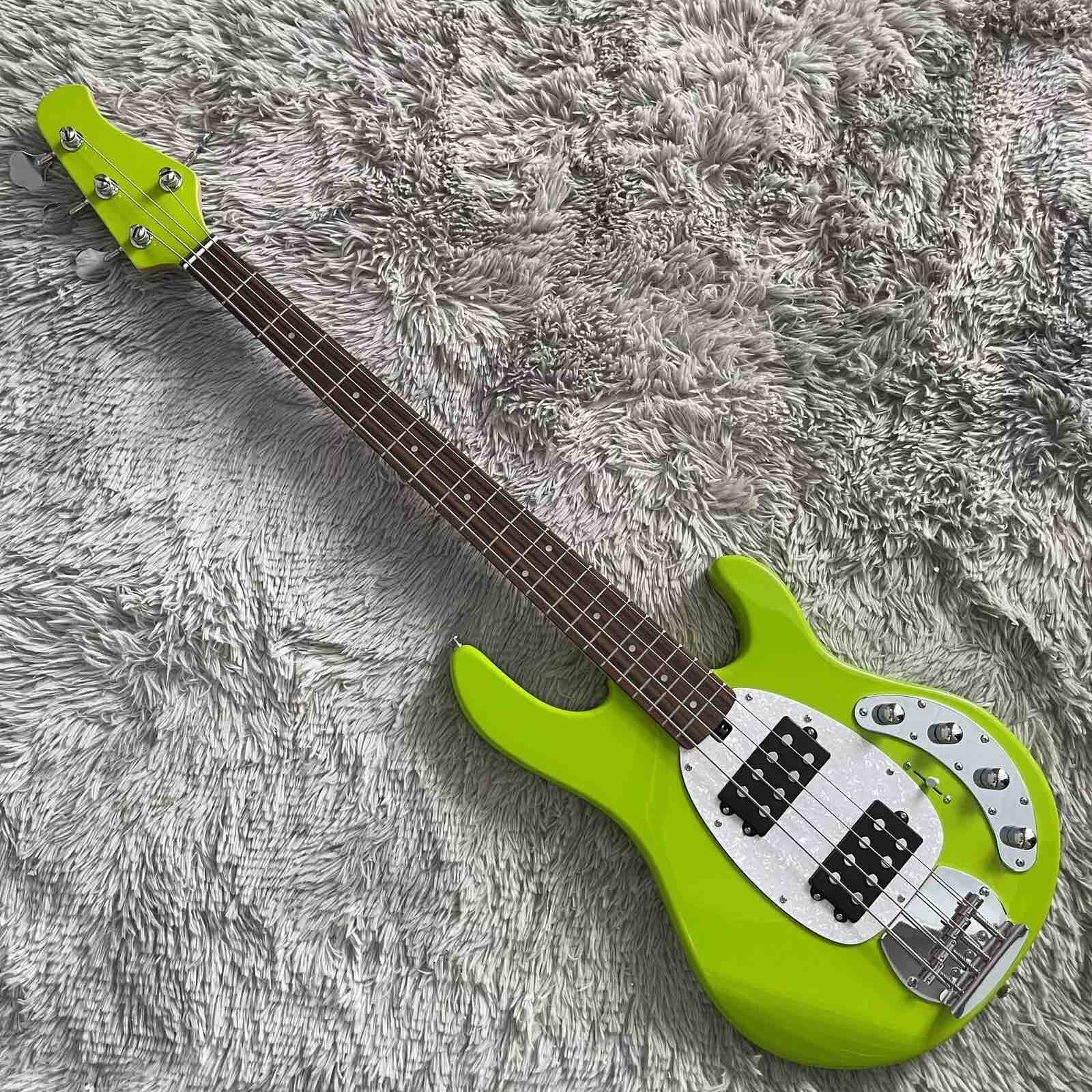 Custom 4 Strings Stingray Electric Bass Guitar in Green with White Pickguard Rosewood Fretboard