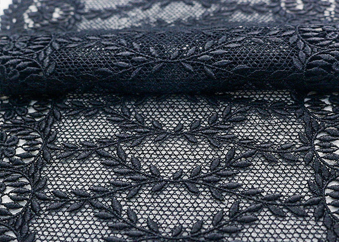 Navy Floral Embroidered Nylon Mesh Lace Trim With Guipure Ribbon Azo Free
