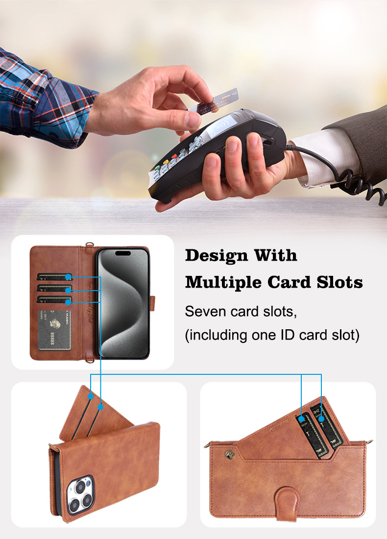 Removable Strap PU Leather Phone Case Flip Cover Wallet Card Holder For IPhone