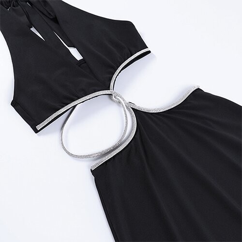 OEM maufactory sexy skirt spring new polyester sleeveless deep V beauty back waist hollow bag dress
