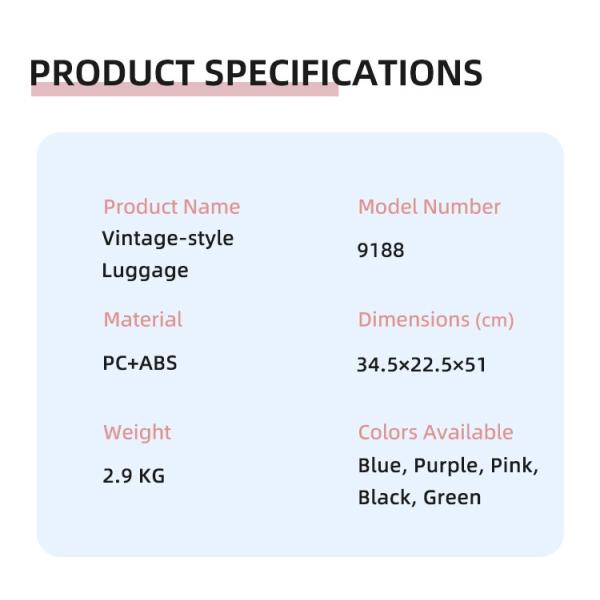 Hard Shell Cabin Carry On Vintage Boarding Suitcase Luggage Sets in Elegant Bright Color for Lovers' Travel