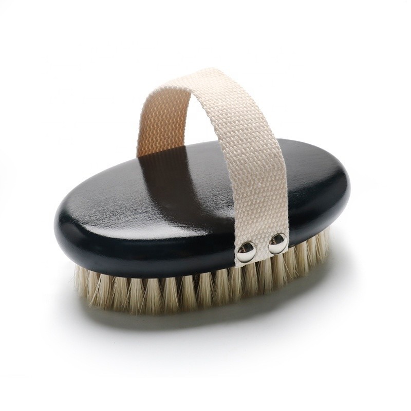 Black Boars Hair Beard Brush Oval Shaped Beech Wooden For Men Moustache