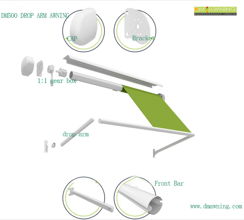 Manual Outdoor Drop Arm Remote Control Sun Awnings