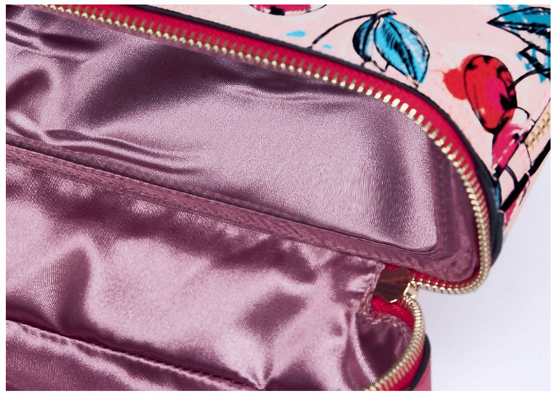 Women Waterproof PU Leather Portable Travel Printed Makeup Bag With Mirror