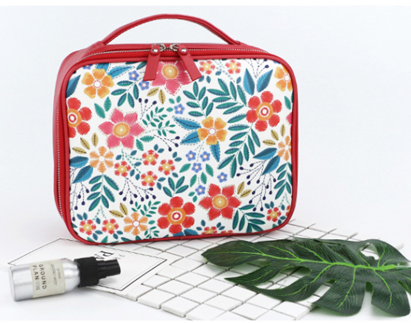Floral PU L24*D9*H19CM Makeup Organizer Travel Bag