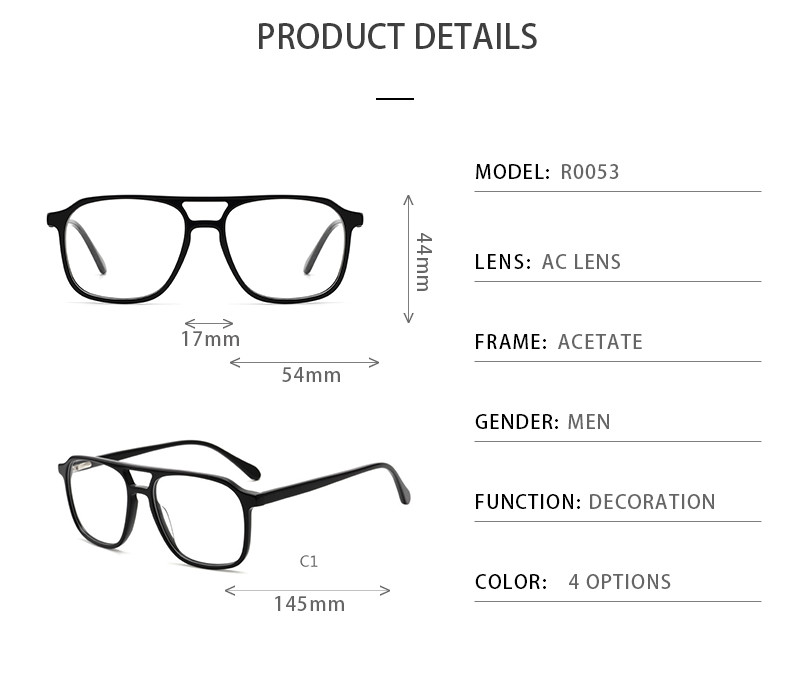 4 Colors Acetate Frame Optical Glasses Large Square Non Prescription